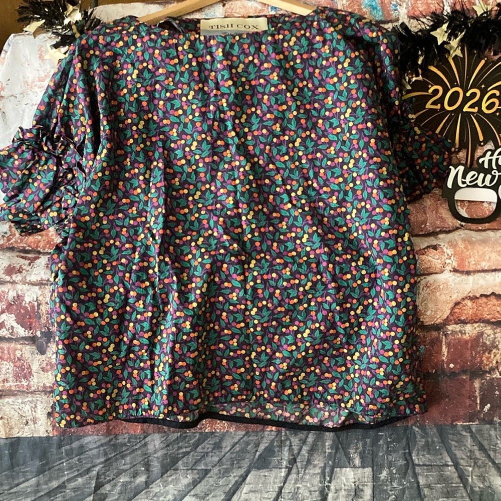 Tish Cox floral Holly ruffle blouse classic cotton fall casual cottage | Sz S